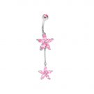 Passion Pink Gem DUAL LILY Banana Belly Ring