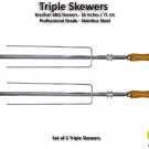 Triple - Set of 2 Brazilian Skewers for BBQ 28" -  Professional Grade