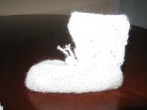 Handmade knit angora baby boots