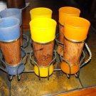 Vintage Siesta Ware Frosted Glass Wooden Wrap Hawaiian Designs
