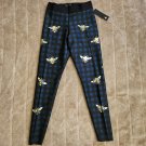 NEW tags Ultracor metallic gold bees on teal plaid ultra high leggings