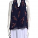Derek Lam 10 Crosby Navy Flowy Floral Top With Pink Flowers
