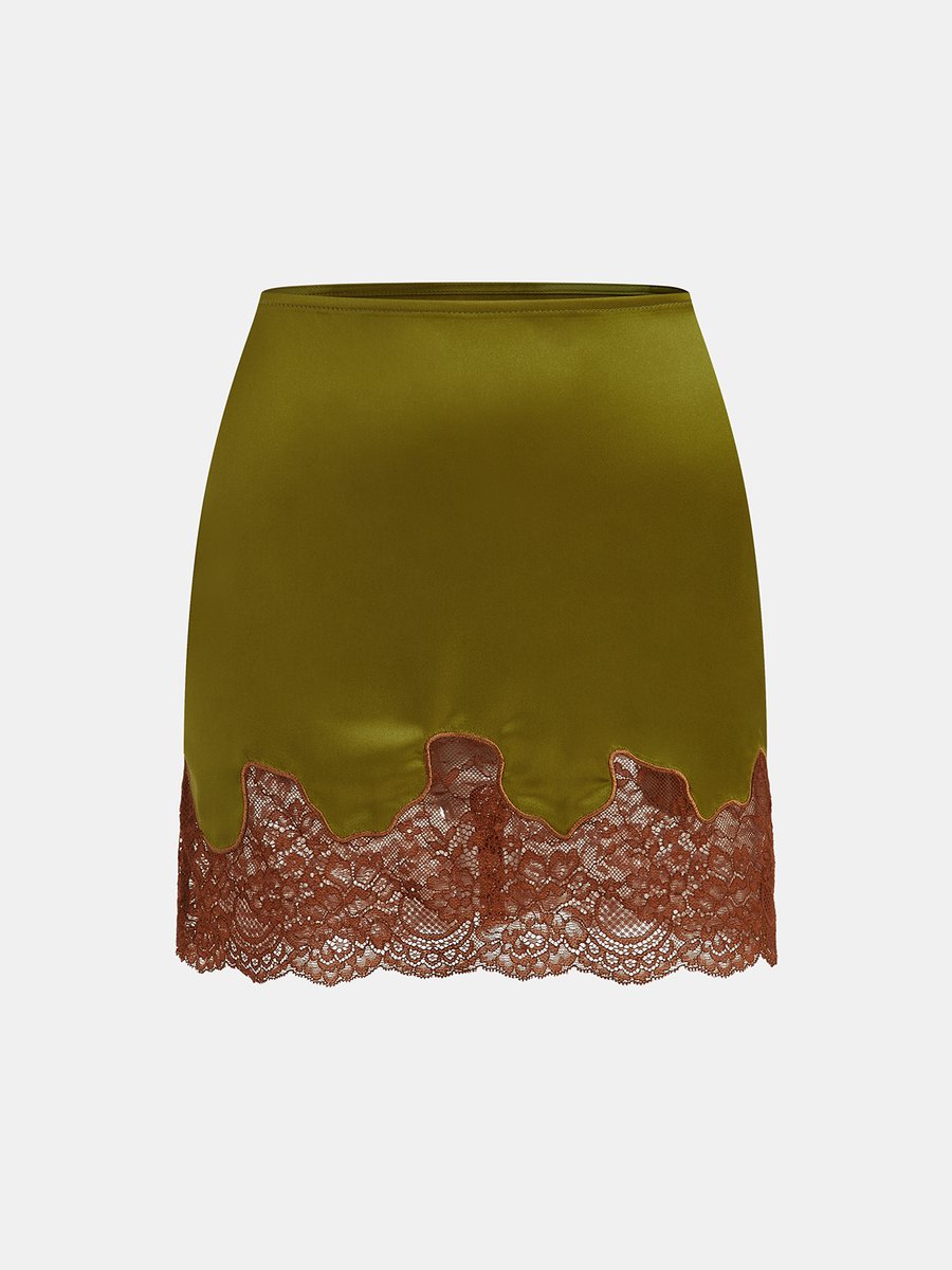 NEW Tags Commense Lace Panel Satin Mini Skirt
