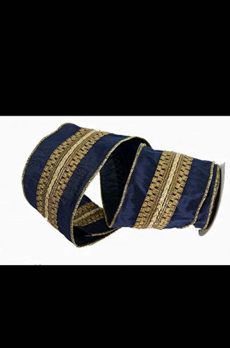 Renaissance 2000 NEW Package 4" Navy/Copper Braided Tim/Dupion Ribbon on roll
