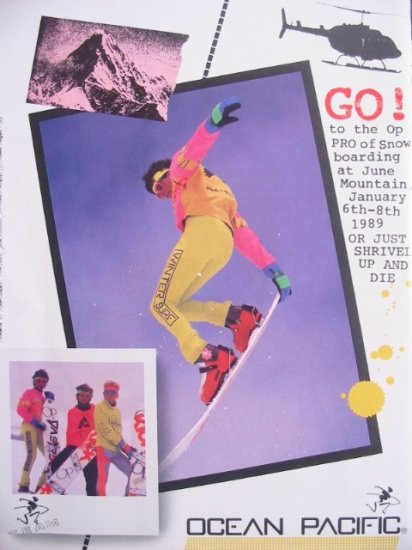 1989 OCEAN PACIFIC snowboard Team 1980s Photo Print Ad
