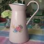 Pink Rose Bouquet Graniteware Pitcher Vintage Enamelware Blue Purple Yellow Flowers