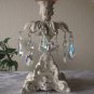 Shabby Vintage Brass Candle Holder Chic Prisms & Beads Pink Glass Votive Cup