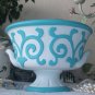 Chic Turquoise & White Scroll Compote Vintage Urn, Pedistal Bowl or Planter