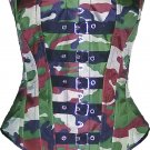 Camouflage Army CORSET BASQUE HEAVY LACING STEEL BONED front Trims