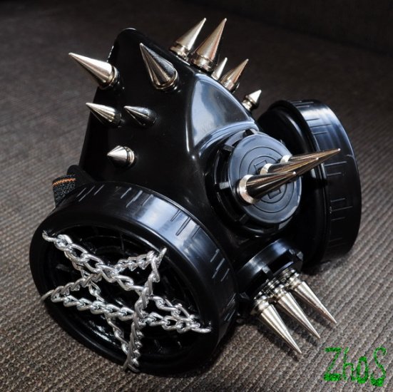 Black Cyber Mask Cyber Goth Respirator Gas Mask 16 Spikes