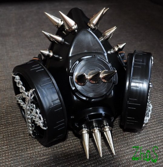 Black Cyber Mask Cyber Goth Respirator Gas Mask 16 Spikes