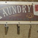 Wooden Sign Laundry Gathers Here w/Clothespins 15x6