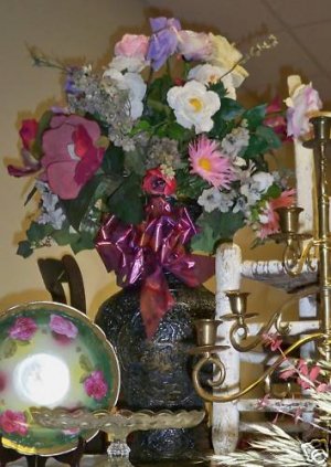 Antique Vase Filled w/Spring Floral Silks 28"