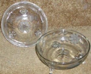Pair Antique C1890 Deeply Etched Glass Nappy or Bowl NR