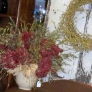 Antique Vase Filled w/Dried Floral Grasses & Hydrangeas