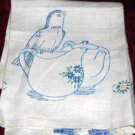 Vintage Hand Embroidered Blue & White Pure Linen Kitchen Towel