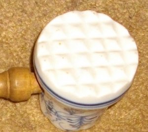Antique German Blue Onion Porcelain Wooden Handled Meat Tenderizer