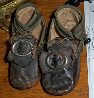 Antique C1870 Leather Doll Shoes 4 1/4" long 1 3/4" wide