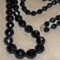 28" Vintage Black Cut Jet Glass Graduated Necklace