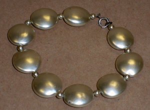 Rare 40's Miriam Haskell Style Faux Pearl Bracelet w/5/8" wide Stones