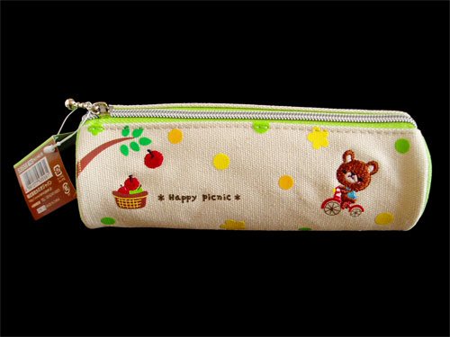 Japanese Cute Pen Case Pouch, Happy Picnic, Bear Green