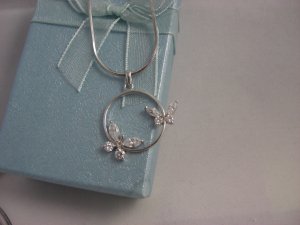 Gorgeous CZ Buttterflies Sterling Silver Pendant Necklace