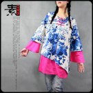 Cloth plate buttons horn Sleeve round neck T-shirt