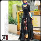 Mixed colors black and white skirt hem over national winds