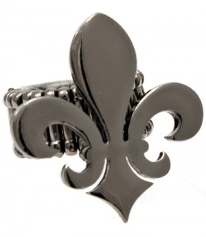 Black Ring Adjustable Stretch Fleur De Lis 1 1 2 Inch Tall 113118-1092BNBLK