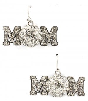 Clear Earring Fish Hook Crystal Studs Mom Volleyball Sports Texture 1 1 2 Inch Width 11315-1369RDCLR