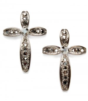 Black Earring Post Earring Crystal Studs Texture Cross Religious 1 1 4 Inch Drop 11315-2041BNBLK