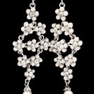White Earring Post Earring Crystal Studs Formica Flowers Texture 3 Inch Drop / 53529-389RDWHT
