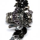 Black Ring Adjustable Stretch Bird Crystal Studs Metal Casting 1 3 4 Inch Width / 531827-877BNBLK