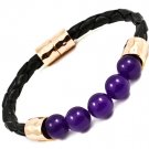 Purple Bracelet Faux Leather Magnetic Marbles Texture 12 Mm Width 43232-0278GDPUR