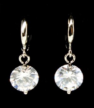 Clear Earring Fish Hook Glass Stone Prong Set 15 Mm Drop 32533-25281RDCLR