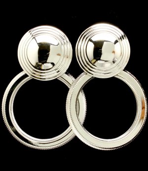 Silver Colored Earring Post Earring Metal Casting Texture Metal Disc Hoop 2 Inch Ho 32533-09657RDSIV