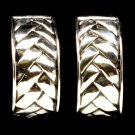 Silver Colored Earring Clip On Metal Casting Arch Texture Patterned 1 Inch Drop 32533-09303RDSIV