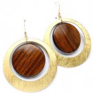 Brown Earring Linear Drop Metal Casting Wood Texture 2 Inch Drop 32528-35901MGBRO