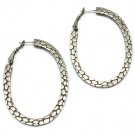 Silver Colored Earring Pin Catch Hoop Metal Casting Oval Texture 2 Inch Drop 32528-35465MSSIV