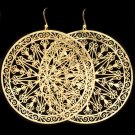 Gold Colored Earring Fish Hook Filigree Rosette Texture 2 Inch Drop 32528-10562MGGOD