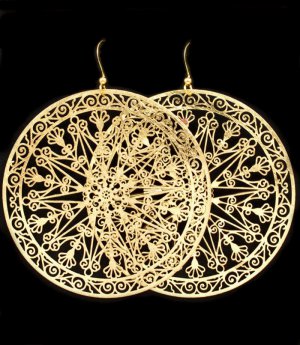 Gold Colored Earring Fish Hook Filigree Rosette Texture 2 Inch Drop 32528-10562MGGOD