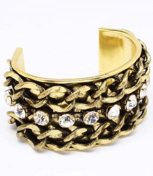 Clear Bracelet Cuff Metal Casting Crystal Stone Chain 1 3 4 Inch Width 325234-414AGCLR