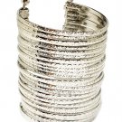 Silver Colored Bracelet Cuff Texture Patterns Stretchy 3 1 2 Inch Width 32233-04329RDSIV