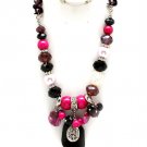 Fuschia Necklace Bead Pendant Ribbon Fireball Filigree 2 Inch Drop 18 Inch Long 321428-75430FSH