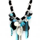 Blue Necklace Charm Chunky Chain Cord Bead Agate Tassel 16 Inch Long 321428-75421RDBLU