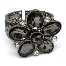 Black Bracelet Stretch Bangle Crystal Stone Faceted Flower Various Cut 2 3 4 Inch Wi 310227-501BNBKA