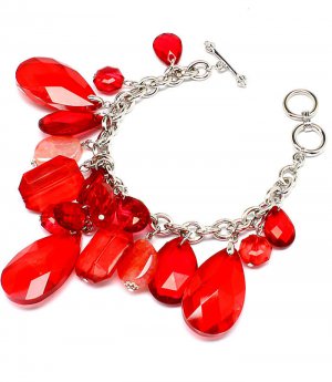 Red Bracelet Toggle Acrylic Metal Casting 7 1 2 Inch Long 310227-020RDRED