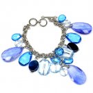 Blue Bracelet Toggle Charm Glass Stone Faceted 8 Inch Long 310227-020RDBLU