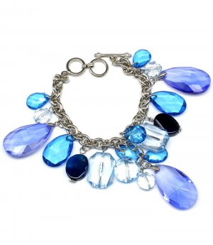 Blue Bracelet Toggle Charm Glass Stone Faceted 8 Inch Long 310227-020RDBLU