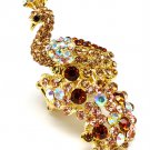 Brown Ring Adjustable Stretch Metal Casting Crystal Studs Peacock Pave Set 2 1 4 In 3101827-007GDBRO